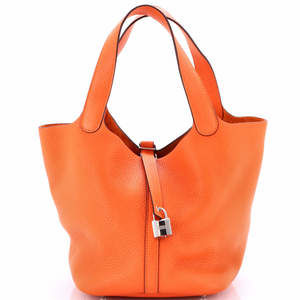 Hermes Orange Leather Tote Bag